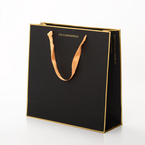 Black Foil Stamped Retail Paper Bag with Ribbon Handles Black Foil Stamped Retail Paper Bag with Ribbon Handles