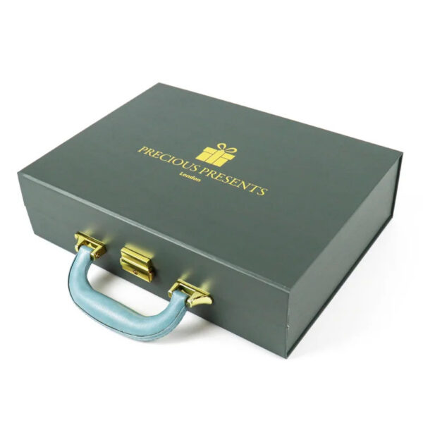 Dark Green Gift Suitcase Box with Handle and Molded Insert