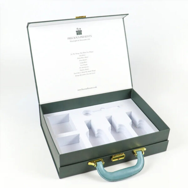 Dark Green Gift Suitcase Box with Handle and Molded Insert