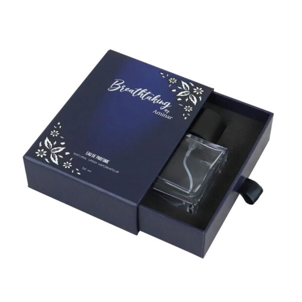 Navy Drawer Perfume Box with Ribbon Pull and Foam Insert