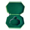 Open geschenkdoos voor parfum met groene, met vlies beklede fleshouder